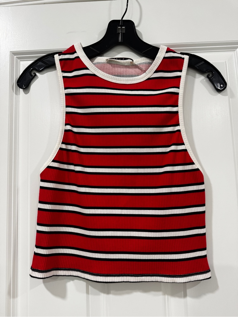 Alice + Olivia Red, White & Black Striped Ribbed Tank